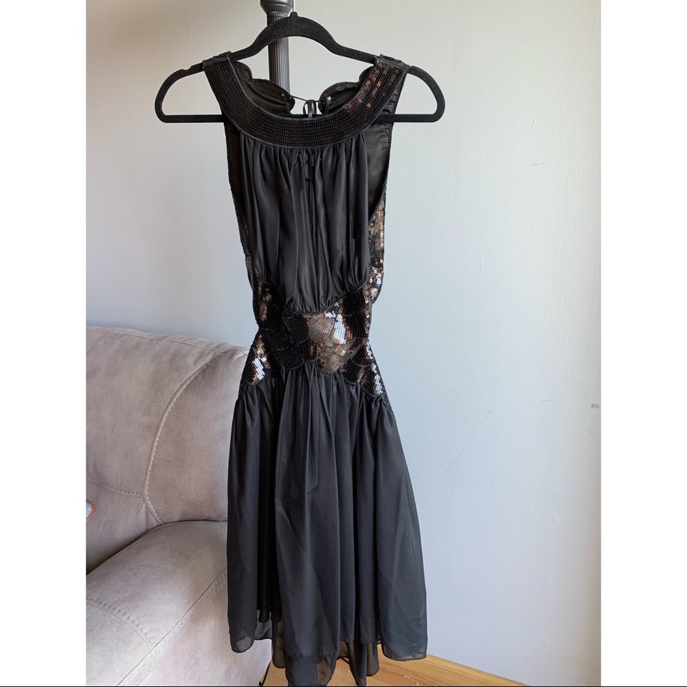 Black sequin open back dress